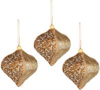 3Pcs Gold Sequin Bauble 10.5cm - Christmas Tree Hanging Decorations Festive Decorative Ornaments Fairy Tale Themed Xmas Tree Pendant