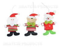 Shatchi 3pcs Handmade Novelty Christmas Tree Hanging Xmas Home Decor Stocking Fillers Santa Snowman Reindeer Teddy Toys Gifts 6116, Multi, 12-14cm, CHRISTMAS-HANGING-DECORATION-6116