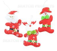 Shatchi 3pcs Set Handmade Novelty Christmas Tree Hanging Xmas Home Decor Stocking Fillers Santa Snowman Reindeer Teddy Toys Gifts, Multi