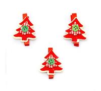 Shatchi 3Pcs Wooden Peg Mini Tree Shape Clips Colourful Christmas Decorations, Multi