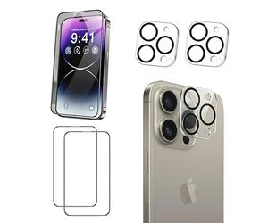 SHATCHI 4 in 1 Privacy Screen Protector for iPhone 15 Pro Max 6.7-Inch with 2 Pcs Privacy Screen Protectors and 2 HD Camera Lens Protectors, Anti-Spy 9H Tempered Glass, Ultra HD Clear Protection Kit