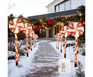 SHATCHI 4 Pieces Red Lollipop Christmas Pathway Lights 63cm, Candy Cane Stakes Battery Operated, Garden Outdoor Christmas Decorations Patio Pathway Drive Way Lights