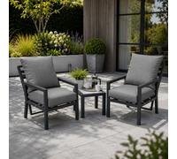 Shatchi 4 Seater 5 Piece Aluminium Garden Sofa Dining Set With Gas Lift Table, Ottoman Bench & Grey Cushions