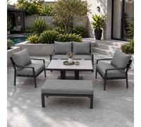 Shatchi Monte Carlo 2 Seater Aluminium Reclining Garden Bistro Set With Grey Cushions And Side Table