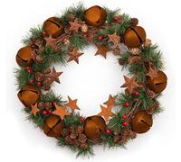 Shatchi 40Cm Bells Stars Pine Green Christmas Wreath