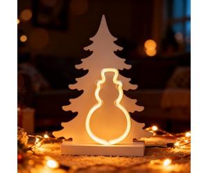 SHATCHI 40Cm Wooden Christmas Tree Decoration Pre Lit LED Neon Snowman Silhouette Scene Ornament Table Window Battery Operated