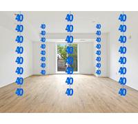 Shatchi 40Th Glitz Blue Anniversary Birthday Metallic Hanging String Shiny Foil Wall Decorations Pack Of 6