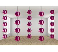 Shatchi 40Th Glitz Pink Anniversary Birthday Metallic Hanging String Shiny Foil Wall Decorations Pack Of 6