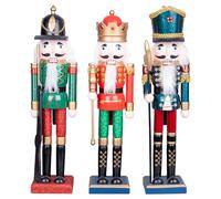 SHATCHI 43cm Red/Green Wooden Christmas Nutcrackers - 3pcs Set - Soldiers King Puppet Figurines Xmas Home Decoration Ornament