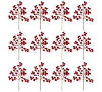 Shatchi 45Cm Artificial Red Glitter Berry Picks For Christmas, Pack Of 12