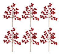 Shatchi 45Cm Artificial Red Glitter Berry Picks For Christmas, Pack Of 6