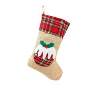 Shatchi Large Xmas Stocking Printed Pattern Burlap Hessian Linen Sack Sock Hanging Bags Christmas Pudding, 26X25Cm