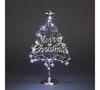 SHATCHI 45cm Pre-Lit Table Top Silver Merry Christmas Tree With Cool White LEDs Bells Star Festive Xmas Holiday Home Office Novelty Decorations