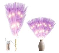 Shatchi 45cm Prelit Pampas Grass Warm White LEDs Battery-Operated Christmas Artificial Flowers for Boho Room Decorations in Purple Shatchi Purple