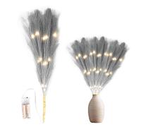Shatchi 45cm Prelit Pampas Grass Warm White LEDs Battery-Operated Christmas Artificial Flowers for Boho Room Decorations in Grey Shatchi Grey