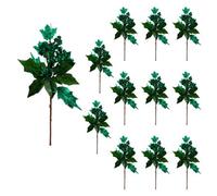 Shatchi 46Cm Dark Green Glitter Poinsettia & Berry Christmas Picks - Set Of 12