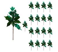 Shatchi 46Cm Dark Green Glitter Poinsettia & Berry Christmas Picks - Set Of 18
