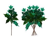 Shatchi 46Cm Dark Green Glitter Poinsettia & Berry Christmas Picks - Set Of 6
