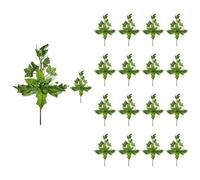 Shatchi 46Cm Green Glitter Poinsettia & Berry Christmas Picks - Set Of 18