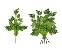 Shatchi 46Cm Green Glitter Poinsettia & Berry Christmas Picks - Set Of 6