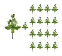 Shatchi 46Cm Green Glitter Poinsettia & Berry Christmas Picks - Set Of 6
