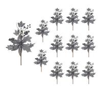 Shatchi 46Cm Grey Glitter Poinsettia & Berry Christmas Picks - Set Of 12