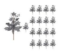 Shatchi 46Cm Grey Glitter Poinsettia & Berry Christmas Picks - Set Of 18