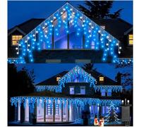 SHATCHI 480LEDs Waterfall Icicle Christmas Lights 10m - Multifunction 8 Light Modes, Timer Clear Cable Indoor/Outdoor Low Voltage Connectable Waterproof Christmas Decoration, Blue and Cool White