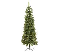 4FT Pre-Lit Warm White LED Green Christmas Slim Pine Narrow Tree With Metal Stand Shatchi Green 4ft
