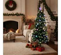 4Ft/120cm Fibre Optic Christmas Tree with Star Topper - Baubles and Stars Decorations - Pre-Lit Green Artificial Xmas Tree - Multicolor Changing Lights