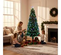 SHATCHI 4Ft/120cm Fibre Optic Christmas Star Topper-LED Berries Balls Decorations-Pre-Lit Green Artificial Xmas Tree-Multicolor Changing Lights, PVC, 120 cm