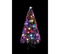 4Ft/120cm Fibre Optic Christmas Tree with Star Topper - Multicolor Changing LED Snowflakes Lights Snowy Tips, Red Berries Green Pre-Lit Artificial Xmas Tree