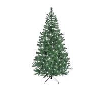 SHATCHI 4Ft-12Ft Pre-Lit Artificial Christmas Tree Alaskan Pine Tips Xmas Home Decorations Metal Stand Warm Multicolour LEDs, Green W/Cool White, 5Ft/150cm