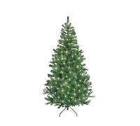 SHATCHI 4Ft-12Ft Pre-Lit Artificial Christmas Tree Alaskan Pine Tips Xmas Home Decorations Metal Stand Multicolour 8 modes LEDs, Green w/Warm White, 7Ft