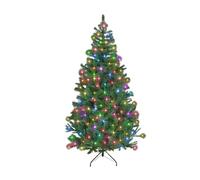 SHATCHI 4Ft-12Ft Pre-Lit Artificial Christmas Tree Alaskan Pine Tips Xmas Home Decorations Metal Stand Warm White LEDs, Green W/Multicolour (5F/150cm)