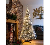SHATCHI 4Ft-6Ft Prelit Pre Pop up Christmas Tree Xmas Home Indoor LED Warm Lights Decorations, Stainless Steel, Snow White, 4Ft