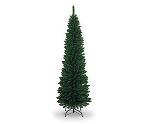 SHATCHI 4Ft-8Ft Artificial Flocked Slim Christmas Pencil Tree Holiday Home Decorations with Pointed Tips and Metal Stand, Green, 120 cm