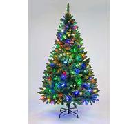 SHATCHI 4Ft-8Ft Pre-Lit Artificial Christmas Tree Deluxe Imperial Pine Pencil Point Tips Hinged Branches Xmas Home Decorations Metal Stand, Green W/Multicolour LEDs, 8ft