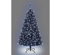 SHATCHI 4Ft-8Ft Pre-Lit Artificial Christmas Tree Deluxe Imperial Pine Pencil Point Tips Hinged Branches Xmas Home Decorations Metal Stand, Black W/White LEDs, 7ft