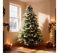 4ft/1.2m Pre-Lit Artificial Christmas Tree Lapland Fir - 140 LED Cool White Lights, Snow Flocked 332 PE/PVC Tips, Snowy Bushy Hinged Branches, Metal Stand for Xmas Home Decorations