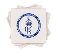 SHATCHI 4Pcs Coasters Set King Charles III Portrait Memorabilia King's Coronation Coffee Tea Cup Holder Commemorative Souvenirs Gift His Majesty, White, 10 x 10 cm
