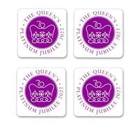 SHATCHI 4pcs Queens Platinum Jubilee Coaster with Cork Back Coffee Tea Cup Holder Union Jack Street Party Tableware Decorations