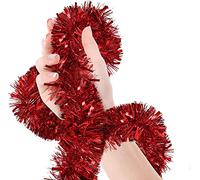 SHATCHI 4Pcs Red Christmas Tinsels 1.8m/6ft Xmas Metallic Chunky Tinsel Garland for Christmas Tree Hanging Decorations