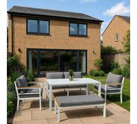 Shatchi 5-Piece Aluminium Outdoor Sofa Set with Bench, Table & Cushions
