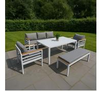 Shatchi 5-Piece Aluminium Outdoor Sofa Set with Bench, Table & Cushions in Grey Shatchi Grey