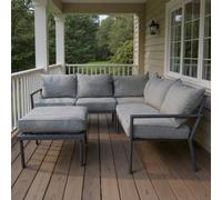Shatchi 5-Seater Corner Sofa Set Grey Garden Furniture Set with Loveseats, Coffee Table & Mesh Pocket in Light Grey Shatchi Light Grey