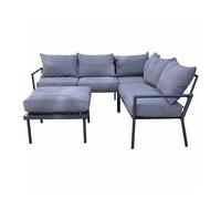 SHATCHI 5 Seater Metal Garden Furniture Set Grey L-Shaped Corner Sofa