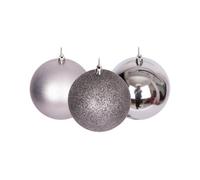 Shatchi Christmas Baubles 50mm Shatterproof PVC - Mid Grey, 18 pcs set (Shiny, Matte, Glitter)