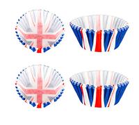 SHATCHI 50pcs Union Jack Paper Cupcake Cases Baking Cups Muffin Cake Great Britain King Charles III Coronation Table Food Decorations, Red, White, Blue, SHATCHI