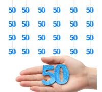 Shatchi 50Th Glitz Blue Anniversary Birthday Metallic Hanging String Shiny Foil Wall Decorations Pack Of 6